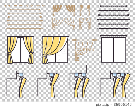 カーテンとレールの説明に使えそうなイラスト素材セット 86906143