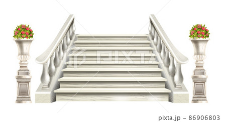 Marble staircase vector illustration, architecture vintage interior element, 3D white stone stairs Marble staircase vector illustration, architecture vintage interior element, 3D white stone stairs 86906803