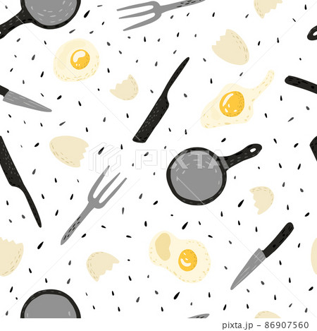 Fried eggs seamless pattern. Food background. Fried eggs seamless pattern. Food background. 86907560