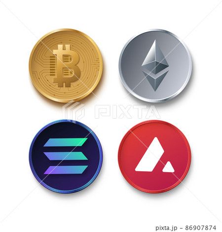 Cryptocurrency symbols isolated on white. 86907874