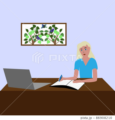 The girl is a student studying at home. The girl is a student studying at home. 86908210