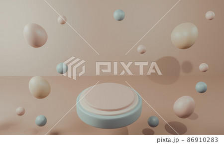 Happy Easter. cute cartoon Easter composition. Bunny ears and painted eggs on a delicate background. 3D illustration 86910283