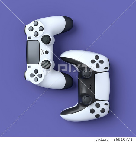 Set of lying gamer joysticks or gamepads on purple background with blur. 3d rendering of accessories for live streaming concept top view 86910771