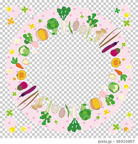 Vegetable frame circular 3 background pink dot pattern 86910867