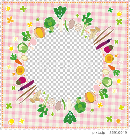 Vegetable frame circular background pink plaid 86910949