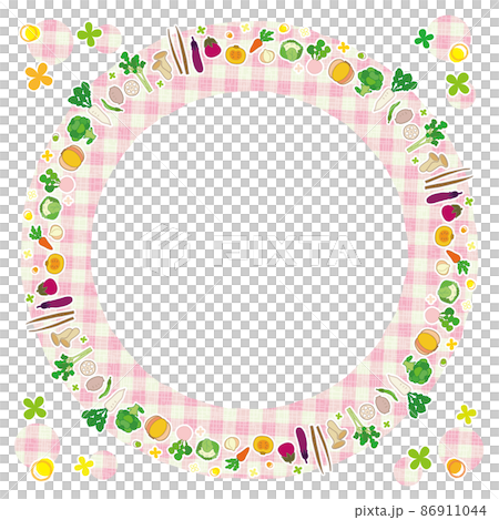 蔬菜框架圓形背景粉紅色格子 86911044