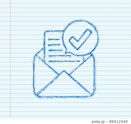Opened envelope and document with green check mark. sketch icon. Verification email. Vector illustration. 86912040