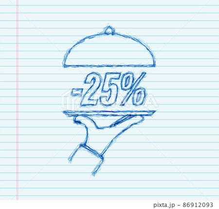 Hand tray - 25 percent discount, great design for any purposes, sketch icon. Vector stock illustration. Hand tray - 25 percent discount, great design for any purposes, sketch icon. Vector stock illustration. 86912093