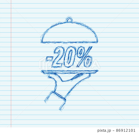 Hand tray - 20 percent discount, great design for any purposes, sketch icon. Vector stock illustration. 86912101