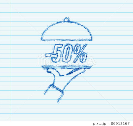 Hand tray - 50 percent discount, great design for any purposes, sketch icon. Vector stock illustration. Hand tray - 50 percent discount, great design for any purposes, sketch icon. Vector stock illustration. 86912167