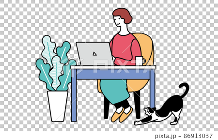 パソコンをする女性のシンプルなイラスト 86913037