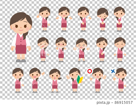 Facial expression set of receptionist female Facial expression set of receptionist female 86915057