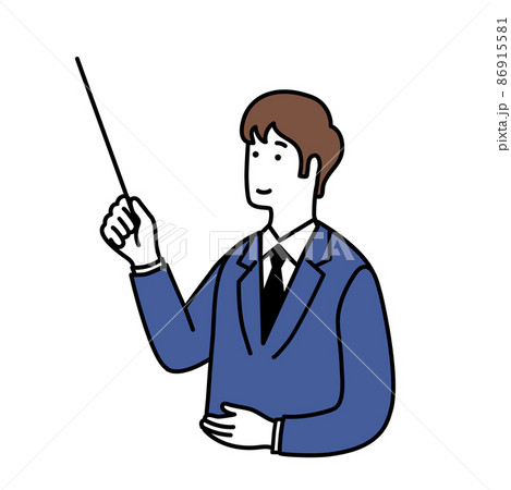 指し棒を持つスーツ姿のシンプルな男性のイラスト 86915581