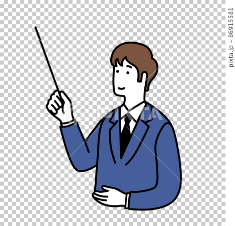 指し棒を持つスーツ姿のシンプルな男性のイラスト 86915581