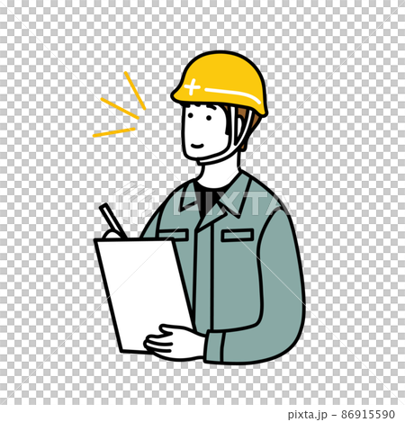 一個戴頭盔的男人做筆記的簡單插圖 86915590