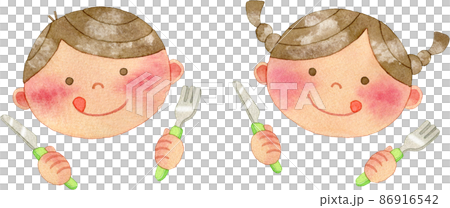 孩子們拿著刀叉的插圖 86916542