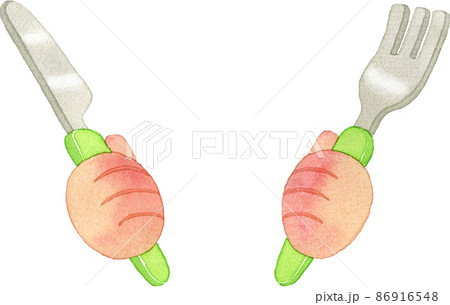 ナイフとフォークを持つ手のイラスト 86916548