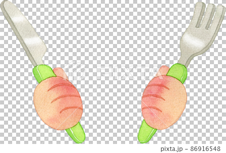ナイフとフォークを持つ手のイラスト 86916548