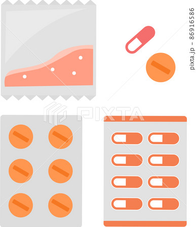 飲み薬の可愛いイラストセット オレンジ のイラスト素材