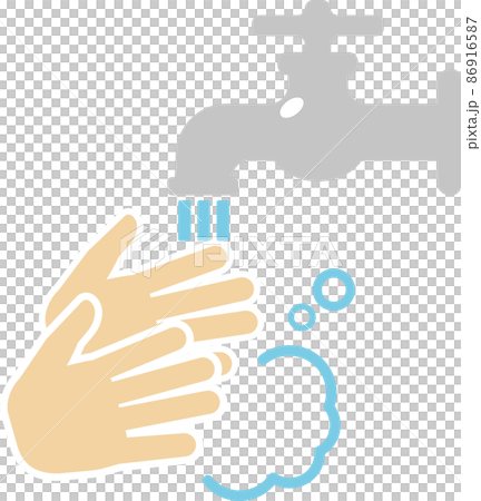 用水龍頭洗手的可愛彩色插圖 用水龍頭洗手的可愛彩色插圖 86916587