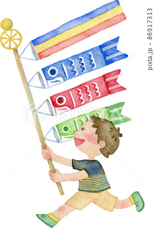 【こどもの日】鯉のぼりを持つ男の子のイラスト 【こどもの日】鯉のぼりを持つ男の子のイラスト 86917313