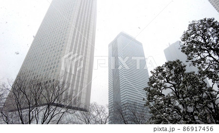 東京都庁の雪景色 86917456