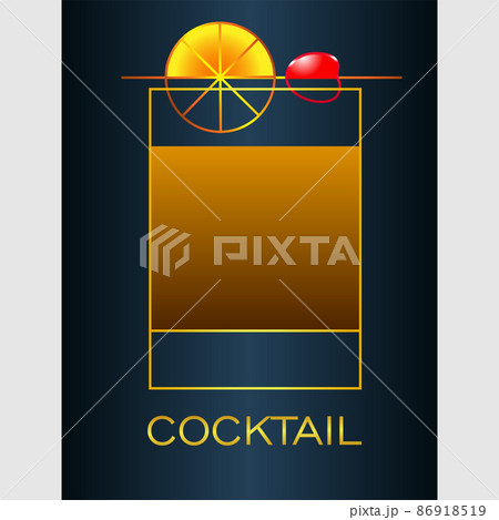abstract minimal logo of a cocktail with lemon and cherry on a dark background 86918519