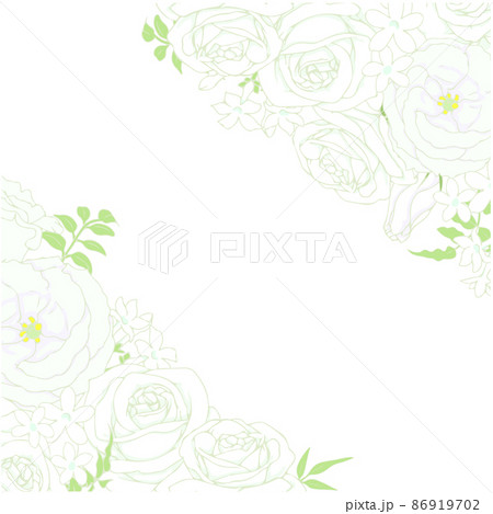 薔薇とトルコキキョウとジャスミンのフレーム 正方形 のイラスト素材