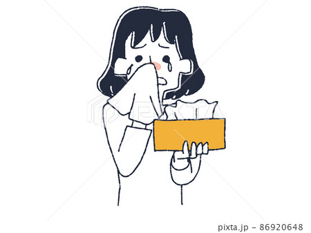 泣いている女性　コミカルな手書きの人物イラスト　ベクター線画にシンプルな色つけ　白バック 86920648