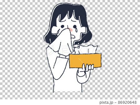 泣いている女性　コミカルな手書きの人物イラスト　ベクター線画にシンプルな色つけ　白バック 86920648