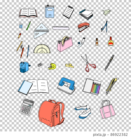 学校で使う文房具セット（シンプル、手描き） 86922382