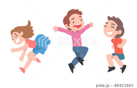 Group of happy funny kids jumping and having fun cartoon vector illustration 86922665
