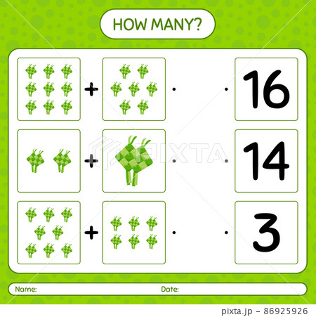 How many counting game with ketupat. worksheet for preschool kids, kids activity sheet, printable worksheet 86925926