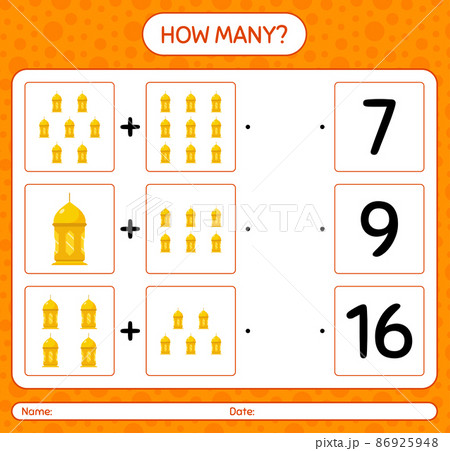 How many counting game with arabic lantern. worksheet for preschool kids, kids activity sheet, printable worksheet How many counting game with arabic lantern. worksheet for preschool kids, kids activity sheet, printable worksheet 86925948
