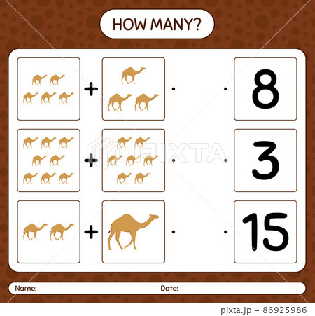 How many counting game with camel. worksheet for preschool kids, kids activity sheet, printable worksheet How many counting game with camel. worksheet for preschool kids, kids activity sheet, printable worksheet 86925986