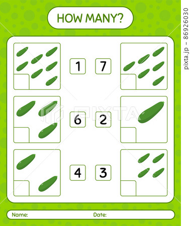 How many counting game with zucchini worksheet for preschool kids, kids activity sheet, printable worksheet 86926030