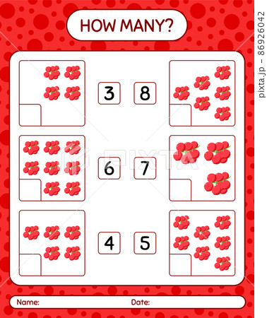 How many counting game with redberry worksheet for preschool kids, kids activity sheet, printable worksheet 86926042