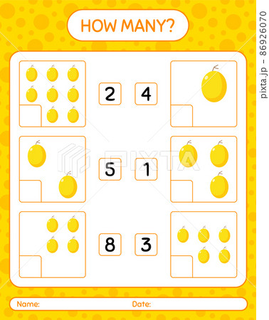 How many counting game with honeydew melon worksheet for preschool kids, kids activity sheet, printable worksheet 86926070
