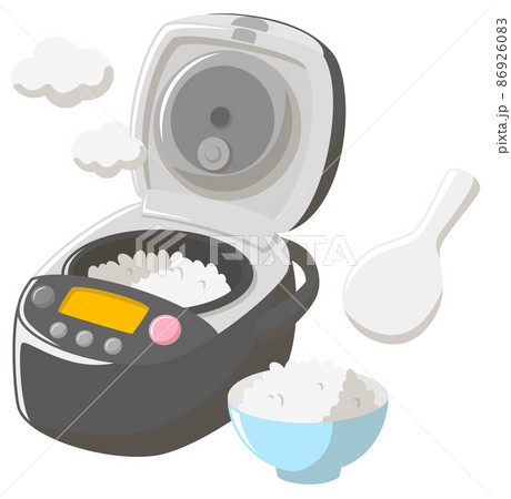 炊飯器と茶碗に盛ったご飯 86926083