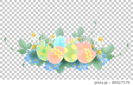 Flowers and Easter eggs watercolor illustration 86927570