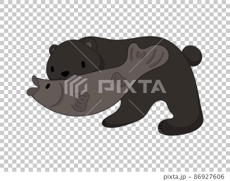 熊が鮭を加えている置き物のイラスト 86927606