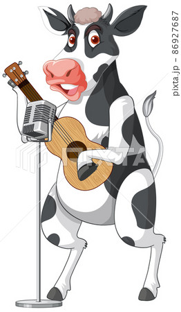 Cow standing on two legs playing guitar cartoon character Cow standing on two legs playing guitar cartoon character 86927687