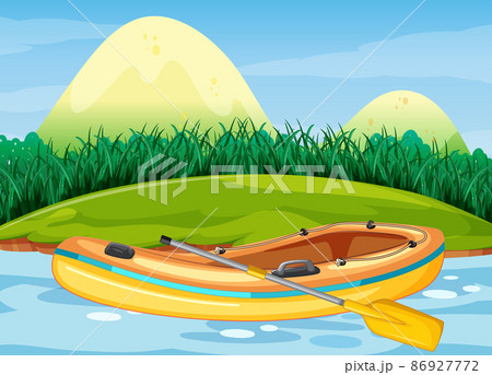 Inflatable boat with paddle in nature scenery Inflatable boat with paddle in nature scenery 86927772