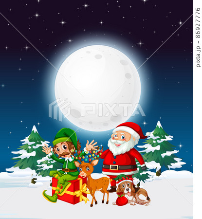 Snowy winter night with Santa Claus and elf 86927776