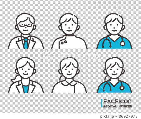 簡單易用的福利，醫務人員/醫生/護士人臉圖標矢量圖解素材 86927978