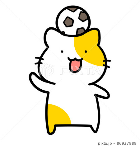 サッカー選手なかわいいねこのキャラクターの手書き風イラストのイラスト素材