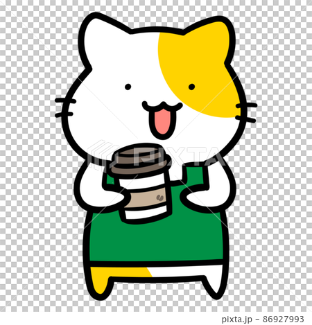 カフェの店員なかわいいねこのキャラクターの手書き風イラストのイラスト素材 カフェの店員なかわいいねこのキャラクターの手書き風イラストのイラスト素材