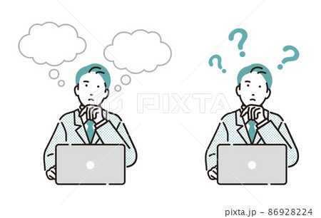 人物 パソコンをしながら考えるビジネスパーソン男性 86928224
