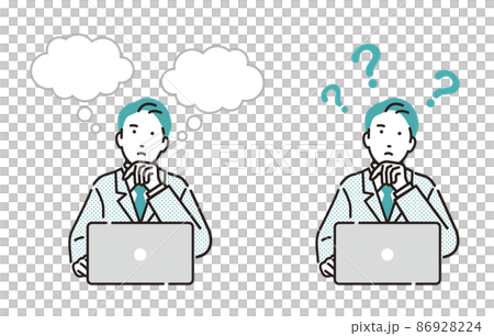 人物 パソコンをしながら考えるビジネスパーソン男性 86928224