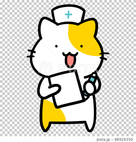 看護師なかわいいねこのキャラクターの手書き風イラストのイラスト素材
